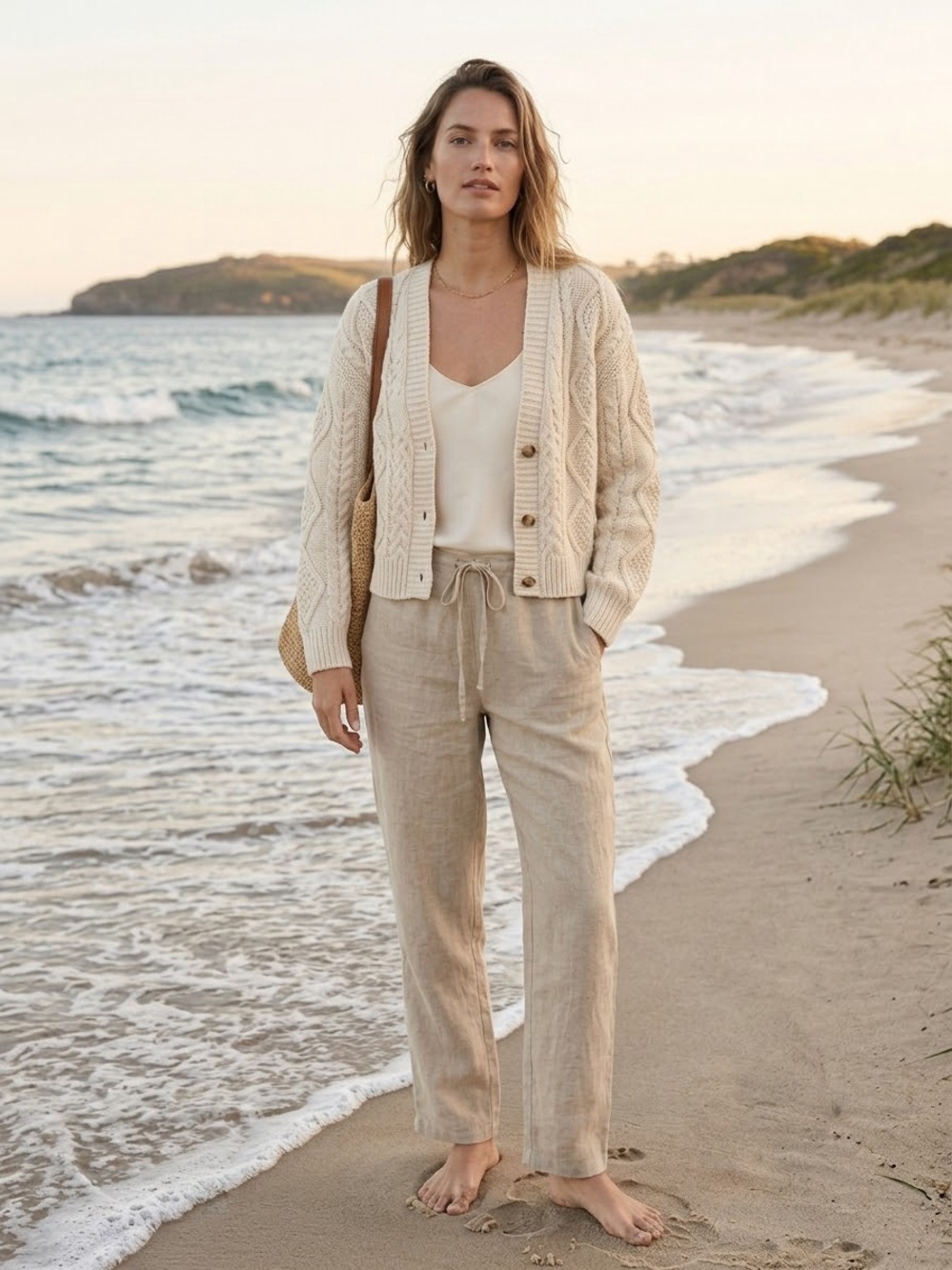 GAP Vintage Y2K 100% Linen Drawstring Pants Tan Medium Relaxed Coastal Neutral